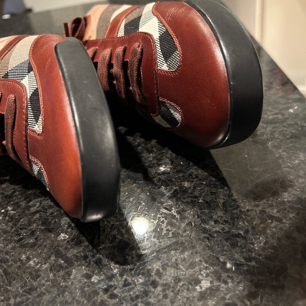 Burberry Red and Brown Plaid Sneakers - Picture 3 of 5